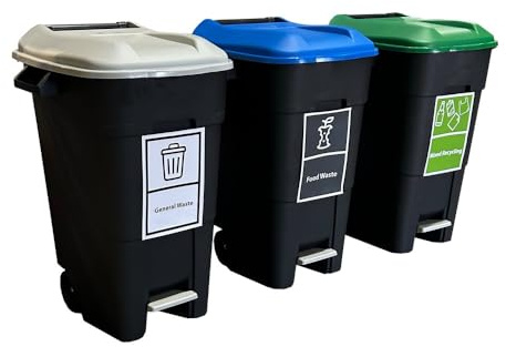 Simpler Recycling Station - Wheelie Bins-120 Litres, Recycle Station, Recycle, Pedal, General Waste, Mixed Recycling, Food Waste