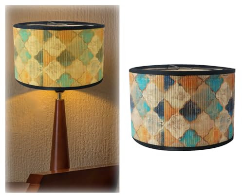 LANZLC Wandleuchten Lampenschirm Dekorative, 30x20cm Lampenschirme Tischlampe Hängelampe Stehlampe, 70er Jahre Vintage Lampenschirm, Abnehmbarer Bambusrahmen Stehlampe Deko Antikem Aufdruck Retro