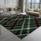 Teppich 60 x 110 cm Wohnzimmer Schlafzimmer Waschbar Kurzflor Anti-Rutsch TPR,Traditionell Streifen Karo Weich Kurzflor Superfeiner Kaschmir Langlebig Teppiche Rechteckig Pflegeleicht, Grün Schwarz
