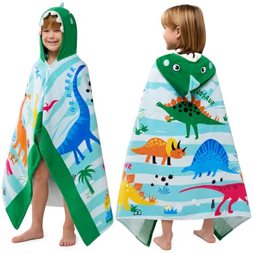 Joiedomi Dinosaurier Badeponcho Kinder Strandtuch 127 x 77 cm Bade-Poncho-Kinder - Weiches Baumwoll-Badetuch für Kinder von 3-10 Jahren- saugfähiges Handtuch