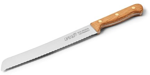 HEISO Brotmesser 21cm – Gustav – handgefertigt in Solingen aus rostfreiem Edelstahl, Griff aus heimischer Eiche, deutsche Manufakturqualität
