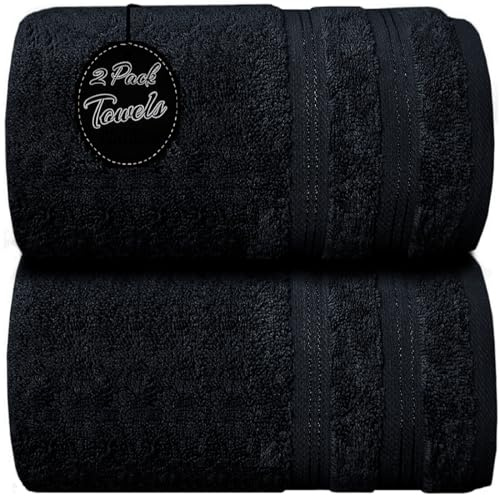 Wholesale Trade Dealz Pack of 1 & 2 Extra Large Jumbo Bath Sheet 100 X 200cm 100% Egyptian Cotton Super Soft Quick Dry Body Wrap Beach Towels XL Bath Towels 600-GSM (2, Black)