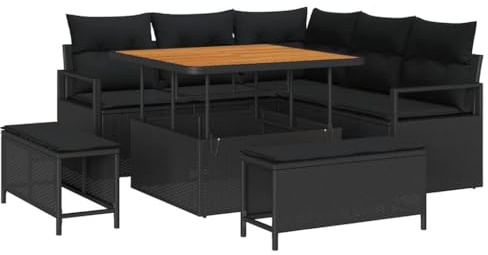 vidaXL 8-teiliges Garten-Sofa-Set mit Kissen in Schwarz aus Poly Rattan – Modulares, modernes Lounge-Design für Balkon und Terrasse