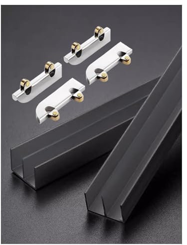 Générique Kit de Rail for Porte coulissante en Verre, Rail Coulissant à Double Voie, glissière for vitrine for Panneaux de Porte en Verre ou en Bois de 3 à 5 mm(43.3in/110cm)