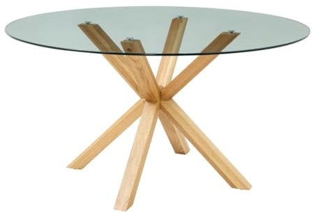 Vente-unique-Table à Manger Ronde 4 Couverts en Verre trempé et Bois de chêne - Transparent - LANIEVO