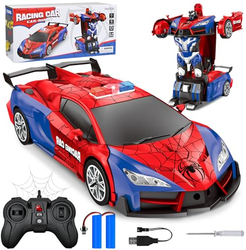 Joellfuner 2.4GHz Voiture Spider, Voiture Télécommandée, Véhicule RC avec Lumières, 360°Rotation Transformable Radiocommande RC Robots, d'anniversaire Anniversaire Cadeaux pour 3+ Ans Enfants