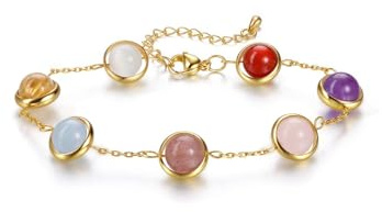 CrystalTears Edelstein 8mm Beads Perlenarmband Sonnensystem Planeten Heilstein Armband Charms Schmuck Damen Geschenk für Freundin