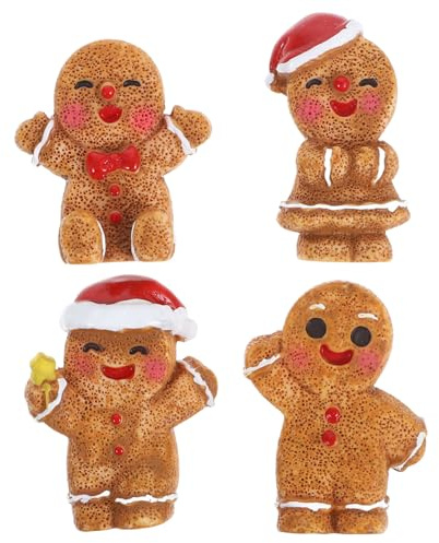 TOGEVAL 4 Stück Teiliges Mini-lebkuchenmann Dekofiguren aus Resin Kreative Weihnachtsdeko für DIY Mikro-landschaften und Sukkulenten Detailreiche Kleine Figuren für Festliche Tisch