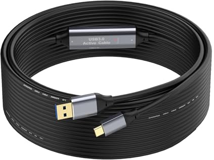 SSS·GRGB Cable USB a C de 25 m, 5 Gbps, cable de extensión USB 3.0 A a tipo C, con 4 chips de amplificador de señal y cable de alimentación USB para MacBook, portátiles, cámaras, impresoras, escáneres