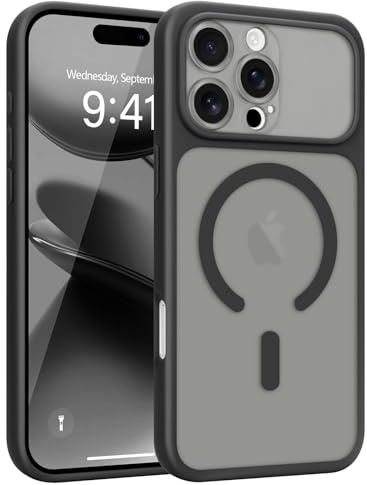 Wirvyuer for iPhone 16 Pro Max Case Compatible with Magsafe Translucent | Magnetic Matte Back Skin-feel Silicone Phone Case, Full Camera Protection Anti-scratch Shockproof Cover for Women Man, Black