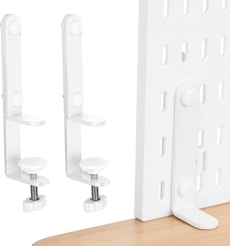 Mikikit 2 Stück Lochwand Tischhalterung aus Metall, Verstellbare Klemmhalterung für Stecktafeln & Organizer, Montage ohne Bohren für Schreibtischkante, Weiß