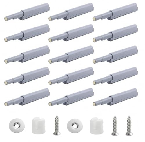 15 PCS Push to Open Door Opener, Cabinet Push Catch, Tip On Plastic Door Damper, Magnetic Pressure Door Opener for Wardrobe, Cupboard, Drawer, Kitchen Cabinet