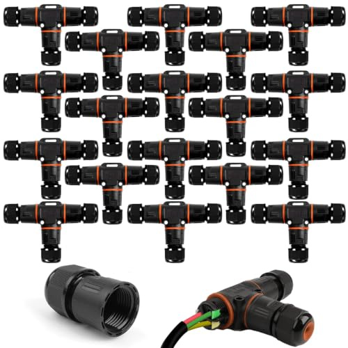 18 Stück Kabelverbinder Wasserdicht IP68, T-Form Verteilerdose Klemmdose Kabelverbinder Wasserdicht 3-polig Erdkabel Verbindungsmuffe für Ø3-12 mm Kabeldurchmesser, Acrylnitril-Butadien-Styrol