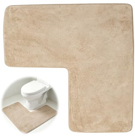 Piashow Tappetino da bagno a forma di L, per doccia angolare, ad asciugatura rapida, antiscivolo, lavabile (beige)