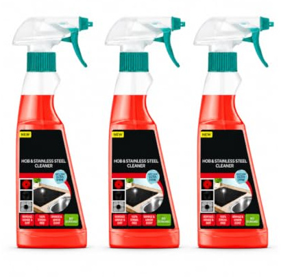 3x Hob & Stainless Steel Cleaner Spray 250ml – Kitchen Degreaser for Ceramic, Induction & Glass Hob Cleaner, Stainless Steel Cleaner, Grease Remover, Streak-Free Shine for Cooker Hobs, Sinks & Kitchen