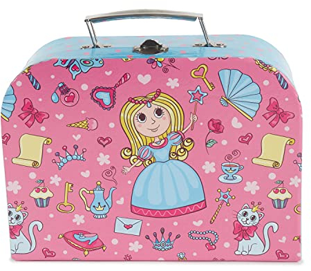 Bieco Kinderkoffer mit Prinzessin Motiv, Koffer aus Pappe, Metall-Tragegriff, Köfferchen für Kinder Bagage Enfant, 25 cm, 4 liters, Rose (Hellblau/Pink)