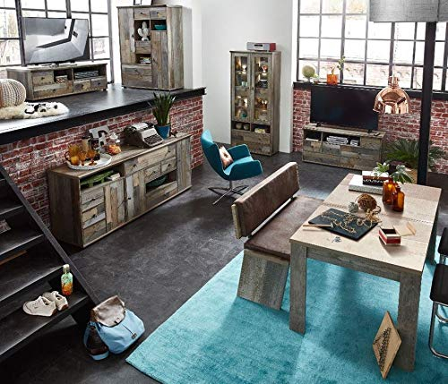 Froschkönig24 Wohnzimmer Komplettset Bonanza Wohnkombination Set Wohnwand Driftwood Nachbildung