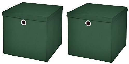 CM3 2 Stück Dunkelgrün Faltbox 32 x 32 x 32 cm Aufbewahrungsbox faltbar mit Deckel