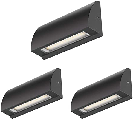 ledscom.de 3 Stück LED Wandleuchte/Treppenlicht SEGIN für außen, IP54, flach, Downlight, schwarz matt, eckig, 3,6 W, 278lm, kaltweiß