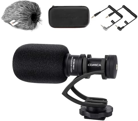 COMICA CVM-VM10II Cardioid Richtmikrofon Kamera Mikrofon, 3.5mm TRS/TRRS Shotgun Mikrofon mit Wind Muff, Stoßdämpfung Shock Mount, für Camera, DSLR-Kameras, Camcorder, Handy, Smartphones (Schwarz)