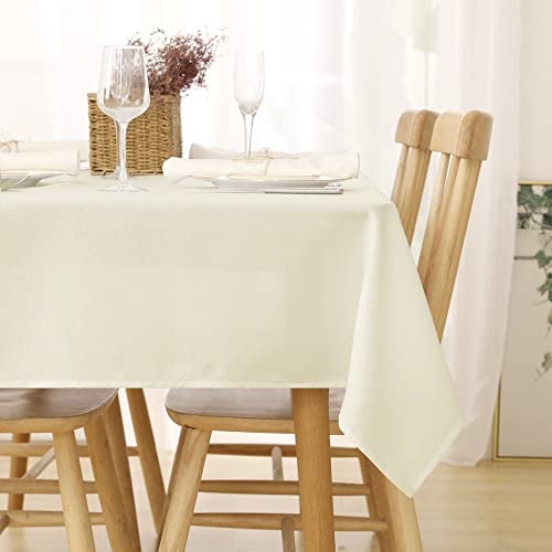 Deconovo Leinenoptik Tischdecke WasserabWeißend Tischwäsche Lotuseffekt, 140x240 cm, Beige