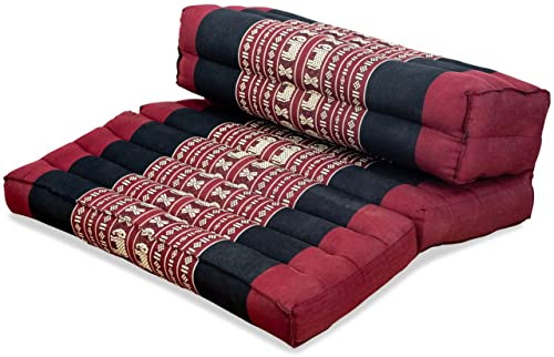 livasia Meditationskissen faltbar klappbar - 72x50x12cm - Zafukissen Zabuton für Yoga und Meditation, Meditationssitz mit Kapok, Sitzkissen Schneidersitz zum Klappen, handgefertigt (Rot/Elefanten)