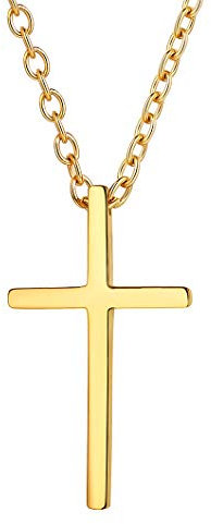 Richsteel Collier Homme avec Croix de Dieu Médaille Catholique Collier Croix Plaqué Or avec Chaîne Ras de Cou 50+5 cm pour Hommes Femmes