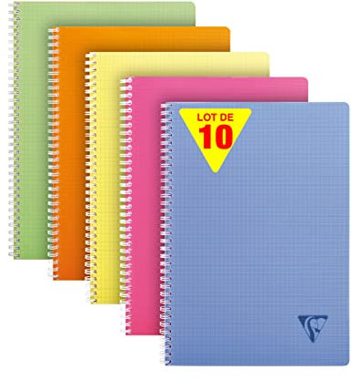 Clairefontaine 328125C - Packung mit 10 Doppelspiralbücher Linicolor Fresh DIN A4, 50 Blatt kariert, 90g, farbig sortiert, 1 Pack