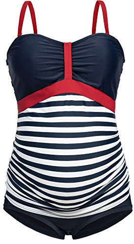 Herzmutter Tankini de Grossesse - Maillot de Bain de Maternité - Tankini de Maternité - Maillot de Bain pour Femmes Enceintes - Protection UV - 2 Pièces - 7000 (L, Bleu-Blanc)