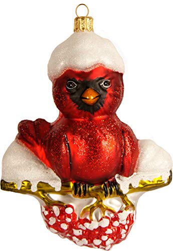 Christbaumschmuck Glas 12cm - Vogel Figur zum Aufhängen - mundgeblasen & handbemalt - Weihnachtsbaum Anhänger für Weihnachten - Christbaumanhänger & Weihnachtsbaumschmuck - Rot