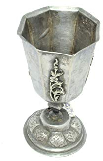 Rajasthan gems Antik Original Kelch Glas massiv Silber Blumen Handgravur Arbeit