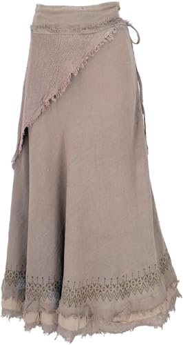 GURU SHOP Goa - Falda cruzada hippie, falda medieval para mujer, color beige, algodón, talla única, faldas y largas, ropa alternativa