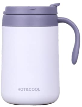 Gteller Tasse à café en acier inoxydable de 500 ml, double paroi isotherme avec couvercle et poignée pour garder les boissons chaudes et froides (blanc, 500 ml)