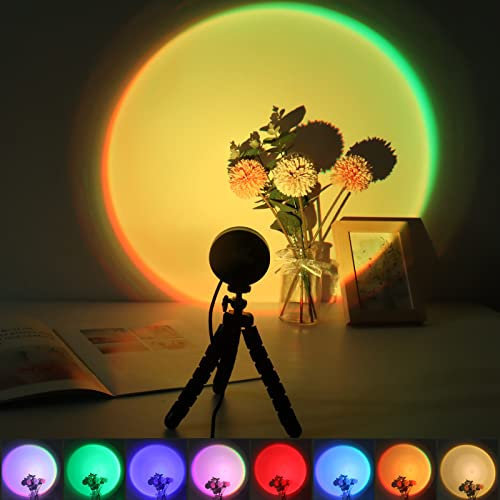 nellsi Sunset Lamp, [16 Colors-in-1] 10W Sunset Lamp Projection 4 Dynamic Modes Rainbow Lamp 360 Degree Rotation for Christmas Decorations Photography/Party/Home/Bedroom UFO, M