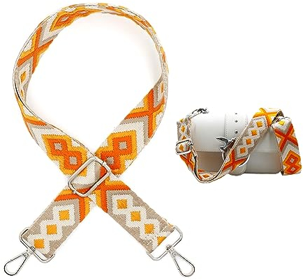 Shoulder Strap for Bags, Width 3.8 cm, Boho Bag Strap, Adjustable 80-141 cm, Shoulder Strap with Carabiner for Shoulder Bags, Crossbody Bags, Handbags (Orange)
