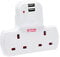 Innoteck 2 Way Plug Extension Socket with Surge Protection and Neon Indicator - Includes 2 USB Slots - 1 Amp USB Charging Current - Compact & Lightweight - 13A Fused UK Plug Power Socket - White