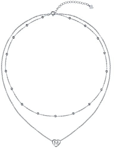 REIOT Collana Iniziale Donna, Catena a Doppio Strato in Argento Sterling 925, Regalo di Compleanno per Donne Ragazze Mamma Moglie, Regolabile 45+5 cm