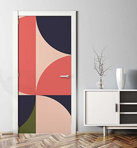 MyMaxxi - Tür bekleben mit Türtapete Türposter Türfolie Selbstklebend 90x200 abstrakte Retro XXL Kreise - Tür verschönern Türaufkleber Türklebefolie farbenfroh bunt rot rosa