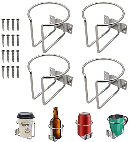 Geloo Confezione da 4 portabevande universali in acciaio inox, per barche, anelli, marine, yacht, camper, per barche, raails, montaggio a parete, adatto per bevande, lattine, tazze, bottiglie,