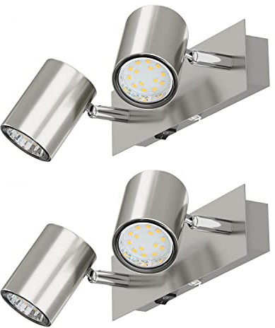 ledscom.de 2 Stück Wandleuchte WAIKA, zweiflammig, mit Schalter, chrom matt, inkl. LED GU10 Lampen je 227lm warmweiß