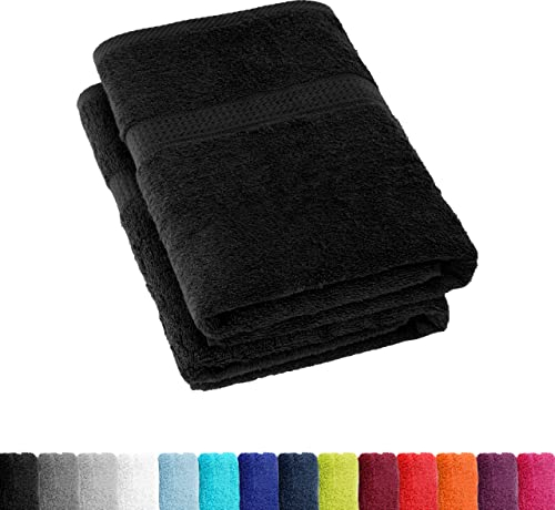 BaSaTex Frottee Duschtücher 70x140 cm, 100% Baumwolle Öko-Tex Made in Green, Duschtuch Badetuch Set 2er Pack Schwarz