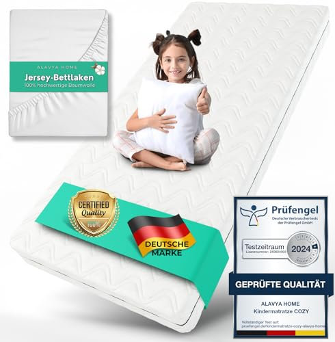 ALAVYA HOME® Babymatratze 70x140 cm mit Spannbettlaken 10 cm hoch I CertiPUR zertifizierter Kaltschaum mit waschbarem Bezug I Hochwertige Matratze für Babybett Kindermatratze 140x70 I Made in Europe