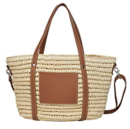 PIECES Women's PCLEXI Straw Daily Bag, Nature/Detail:Cognac