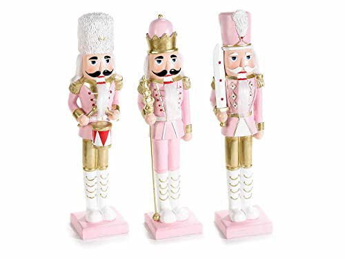 Gruppo Maruccia - Schiaccianoci Natalizi in Resina Rosa e Oro - Statuine Natalizie Decorative per la Casa - Idea Regalo - Set da 3