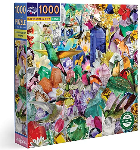 eeBoo: Piece and Love Hummingbirds and Gems Puzzle für Erwachsene, quadratisch, 58,4 x 58,4 cm, wenn fertiggestellt, stabile Puzzleteile, für Kinder ab 14 Jahren