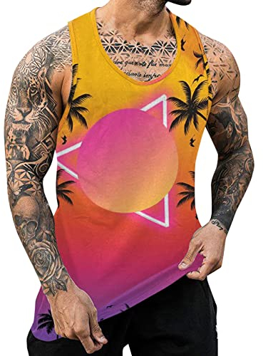 Männliches Sommer-Tanktop, atmungsaktives, großes, lässiges, ärmelloses Oberteil, lockeres Tanktop mit teilweisem Druck Kraftsport Kleidung Herren