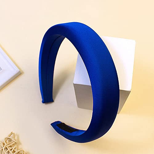Satin Haarreifen,Retro-Satin-Stirnband Einfaches Breitkrempiges Stirnband Einfarbiger Haarschmuck Geflochtenes Satin-Stirnband für Damen,für Dating Urlaub Reisen Yoga Wiedervereinigung,Königsblau