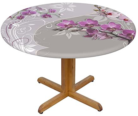 BAFAFA Pink Orchidee bedruckte runde Tischdecke, wasserdichte Tischdecke, abwischbar, Stretch-Tischdecke für Picknick, Camping, Esszimmer, Größe M