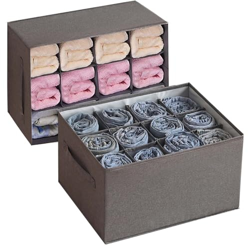 Cnwinu 2 Stück Kleiderschrank Organizer Aufbewahrungsbox Stoff für Kleidung, 24 Zellen Schubladen Organizer Ordnungssystem Kleiderschrank Schrank Kleider Boxen für Hosen, Jeans, Shirt, Pullover