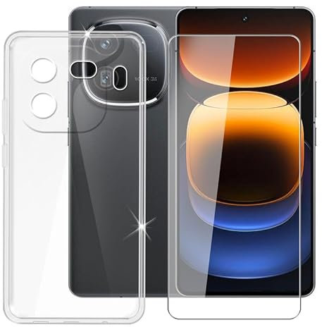 Ikiiqii für Vivo IQOO 12 (6.78) Handyhülle + Gehärtetes Glas, Hülle rutschfeste Stoßfest Sturzsichere Schutzhülle Weich Silikon Case - Transparent